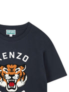 T-shirt per bambino Kenzo Kids blu con stampa Head Tiger - Rubino Kids