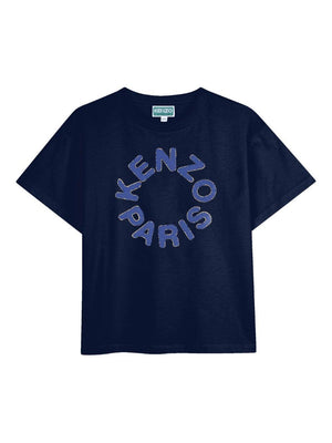 T-shirt per bambino Kenzo Kids blu con stampa logo