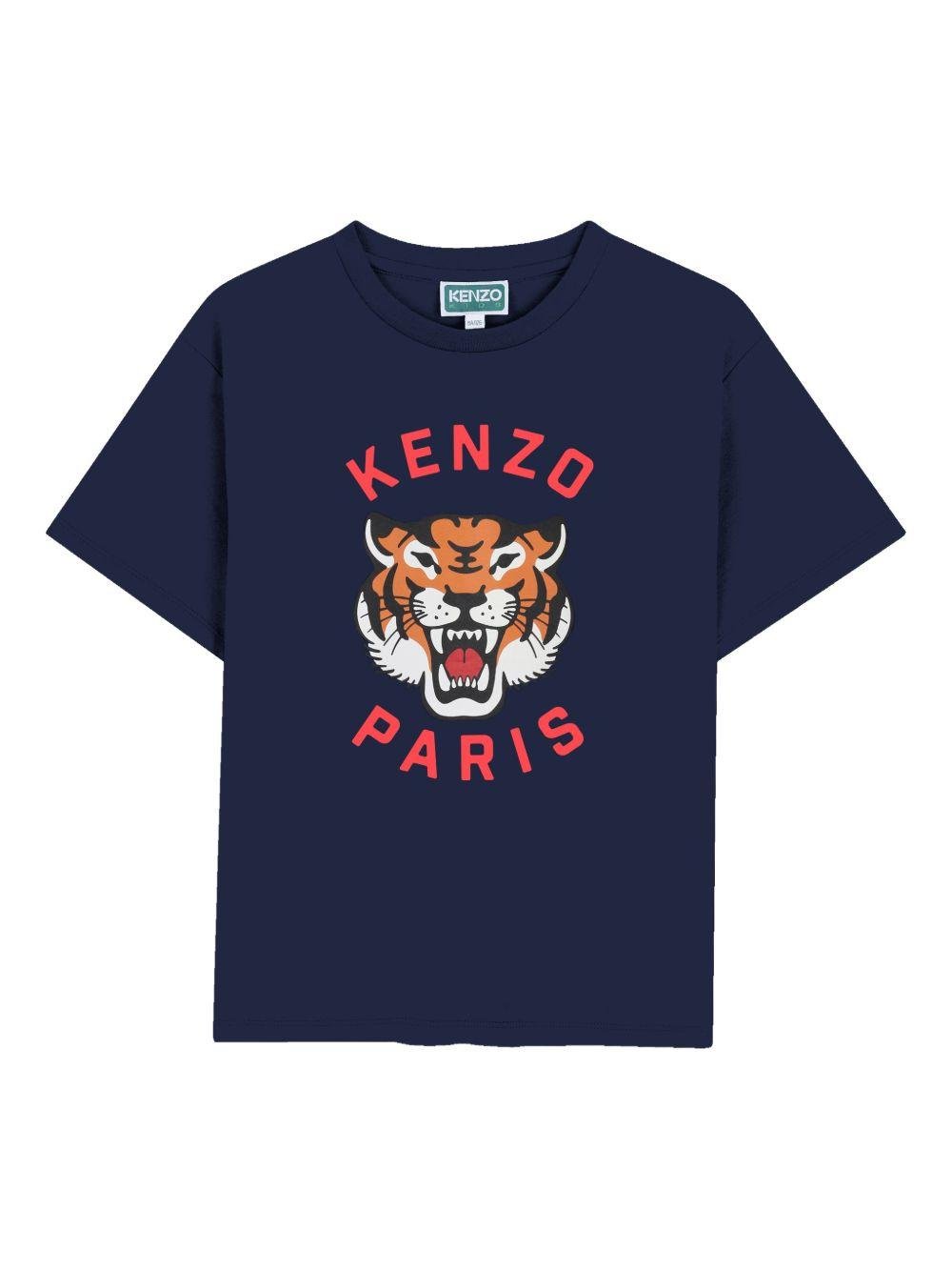 T-shirt per bambino Kenzo Kids blu con stampa tigre - Rubino Kids