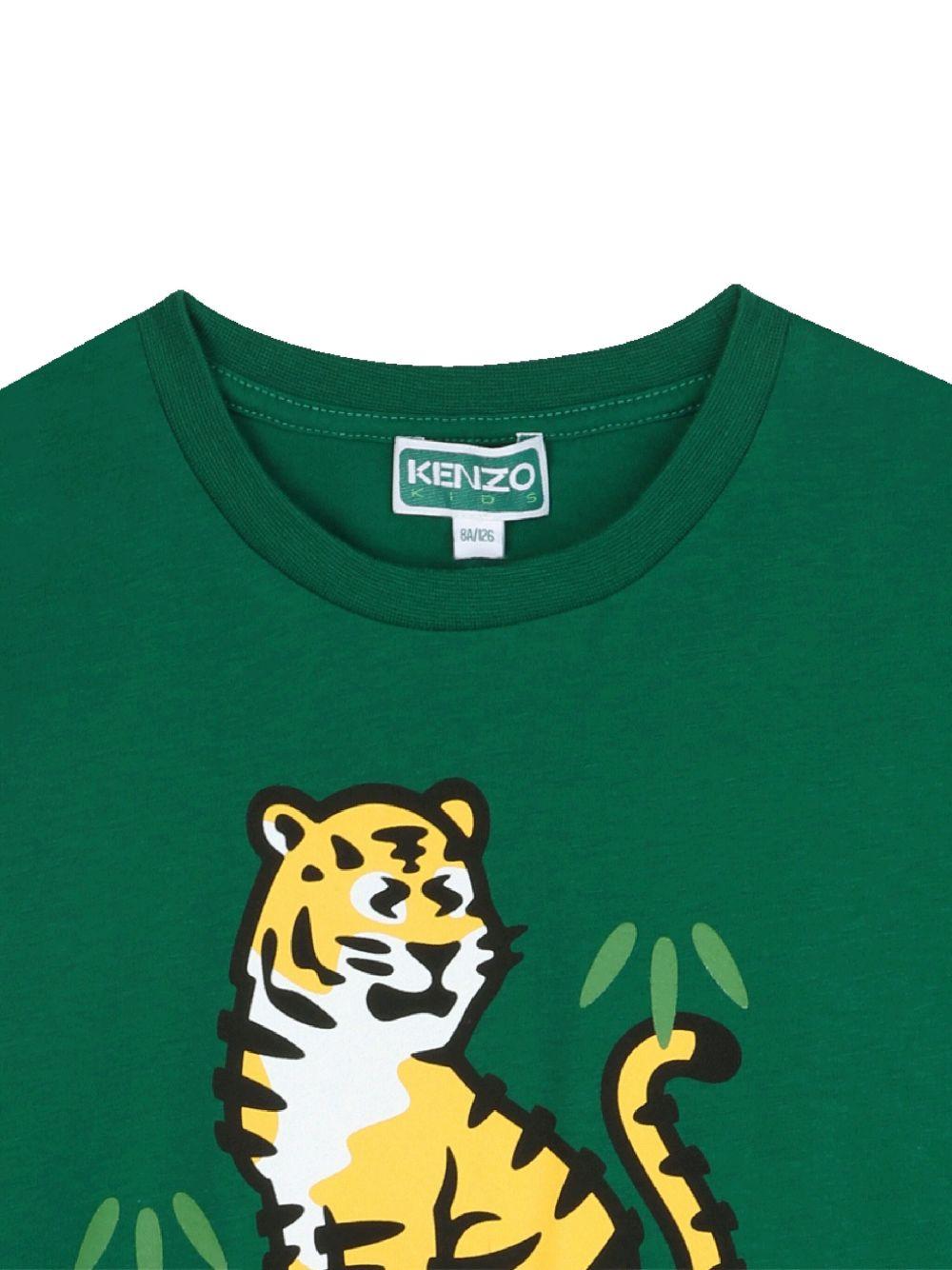 T-shirt per bambino Kenzo Kids verde con grafica Tiger - Rubino Kids