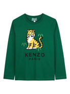 T-shirt per bambino Kenzo Kids verde con grafica Tiger - Rubino Kids