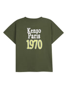 T-shirt per bambino Kenzo Kids verde con stampa logo sul retro - Rubino Kids