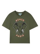 T-shirt per bambino Kenzo Kids verde con stampa sul davanti - Rubino Kids