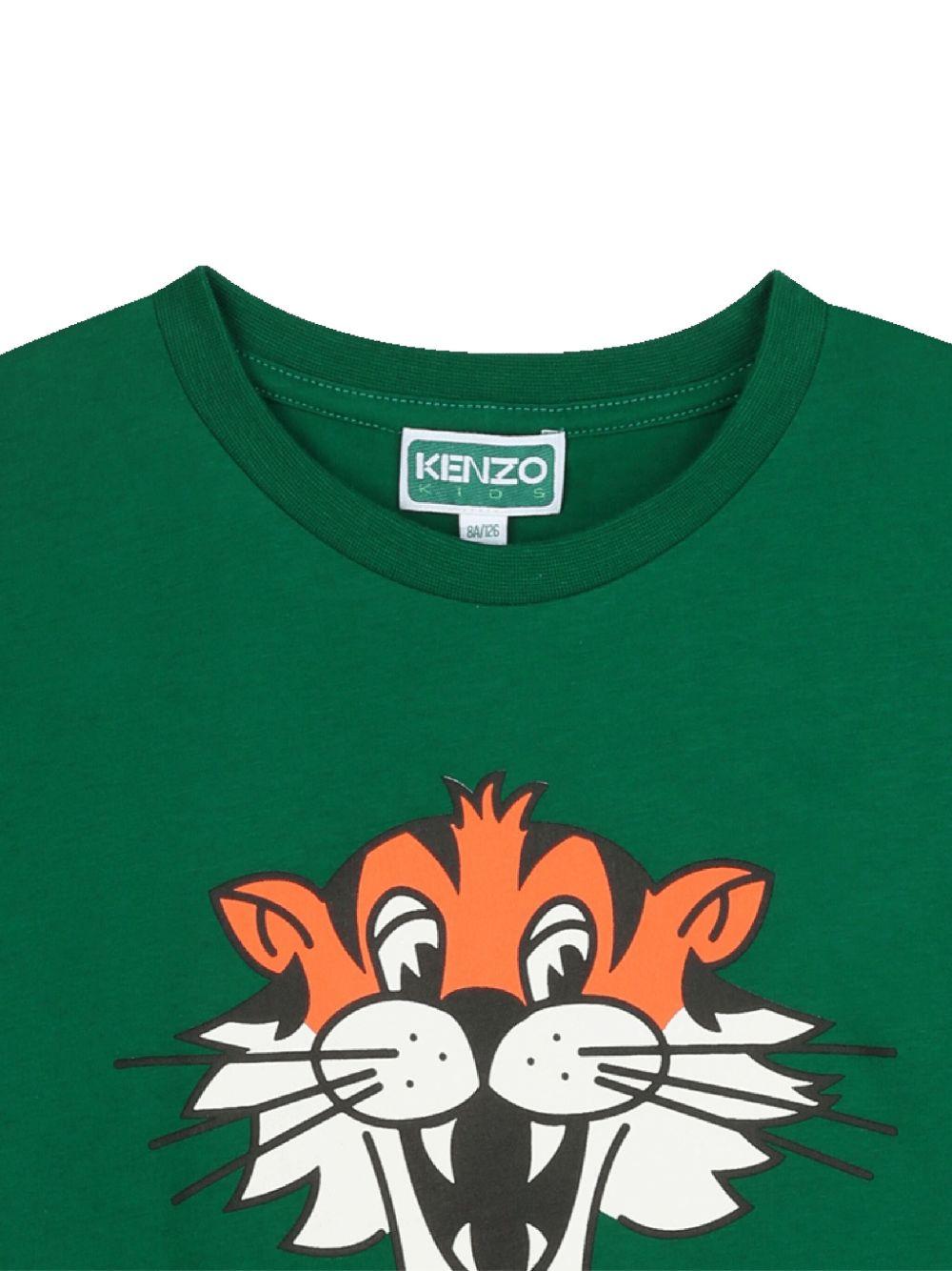 T-shirt per bambino Kenzo Kids verde con stampa Tiger - Rubino Kids