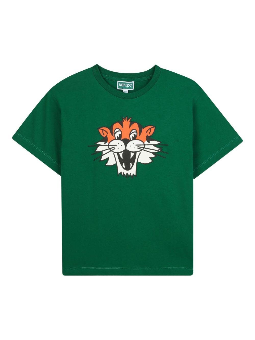 T-shirt per bambino Kenzo Kids verde con stampa Tiger - Rubino Kids