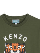 T-shirt per bambino Kenzo Kids verde con stampa tigre - Rubino Kids