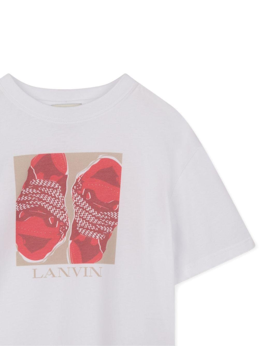 T-shirt per bambino Lanvin Enfant bianca con stampa sneakers - Rubino Kids
