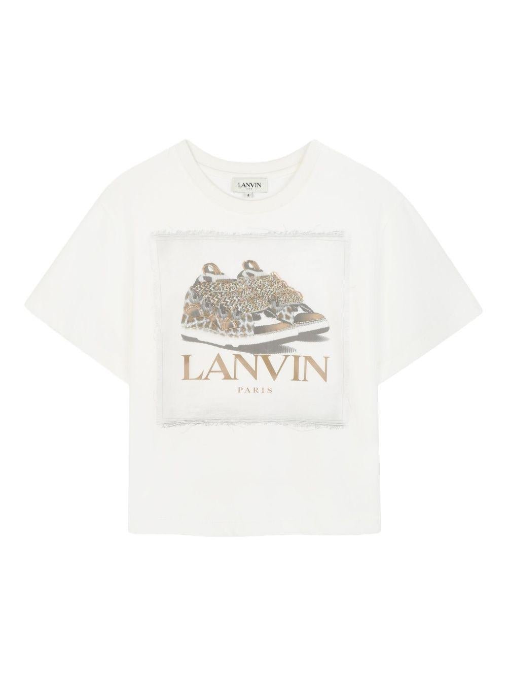 T-shirt per bambino Lanvin Enfant bianco con stampa logo sul davanti - Rubino Kids