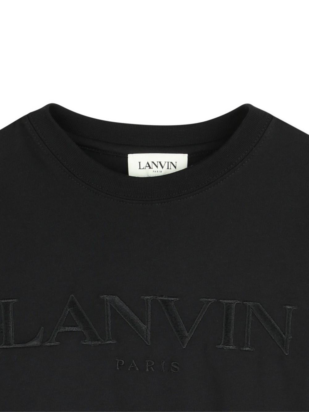 T-shirt per bambino Lanvin Enfant nero con logo ricamato - Rubino Kids