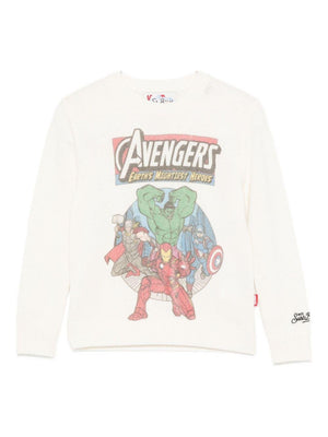 T-shirt per bambino MC2 Saint Barth Kids x Marvel bianca con stampa grafica Avengers