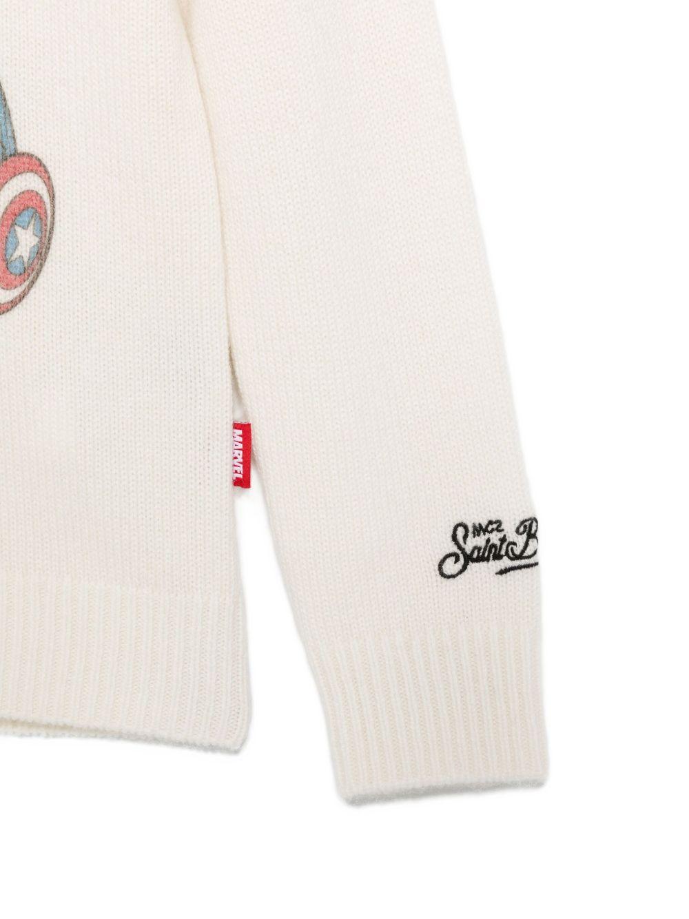 T-shirt per bambino MC2 Saint Barth Kids x Marvel bianca con stampa grafica Avengers - Rubino Kids