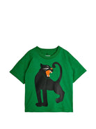 T-shirt per bambino Mini Rodini verde con stampa grafica pantera - Rubino Kids