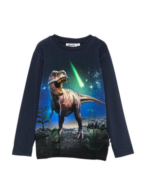 T-shirt per bambino Molo blu con stampa dinosauro