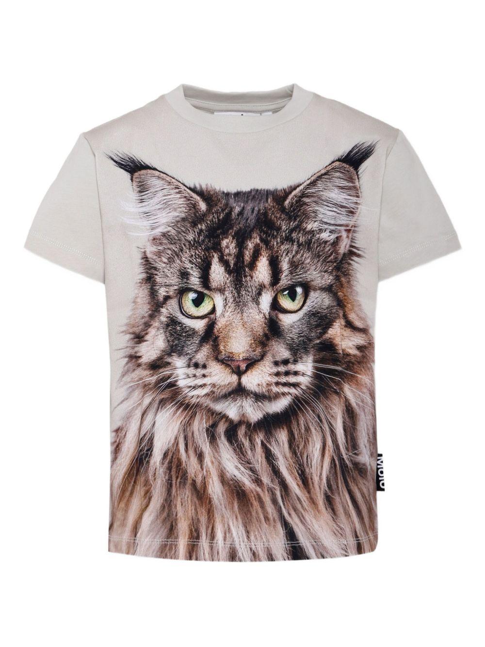 T-shirt per bambino Molo grigia Roxo con stampa fotografica gatto e targhetta con logo - Rubino Kids