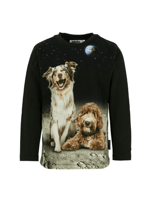 T-shirt per bambino Molo nera con stampa con due cagnolini