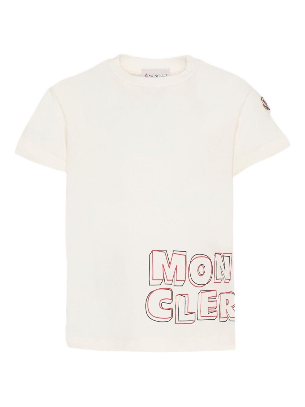 T-shirt per bambino Moncler Enfant bianca con stampa logo sul davanti - Rubino Kids