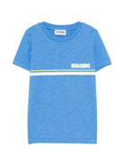 T-shirt per bambino Moschino Kids azzurro con logo sul davanti - Rubino Kids