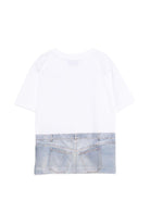 T-shirt per bambino Moschino Kids bianca con stampa denim - Rubino Kids