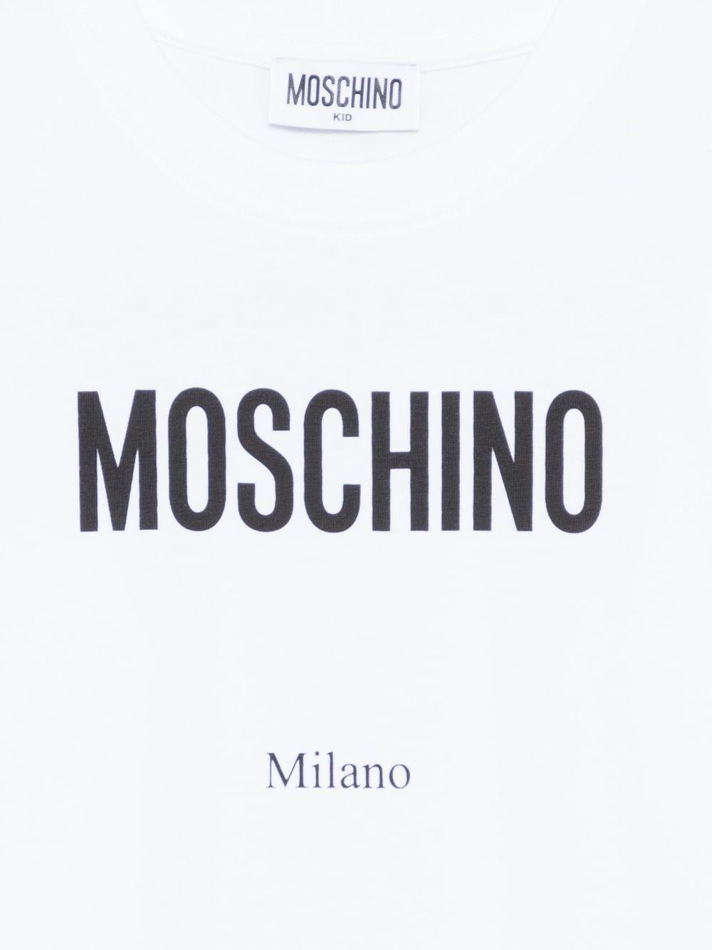T-shirt per bambino Moschino Kids bianca con stampa logo - Rubino Kids