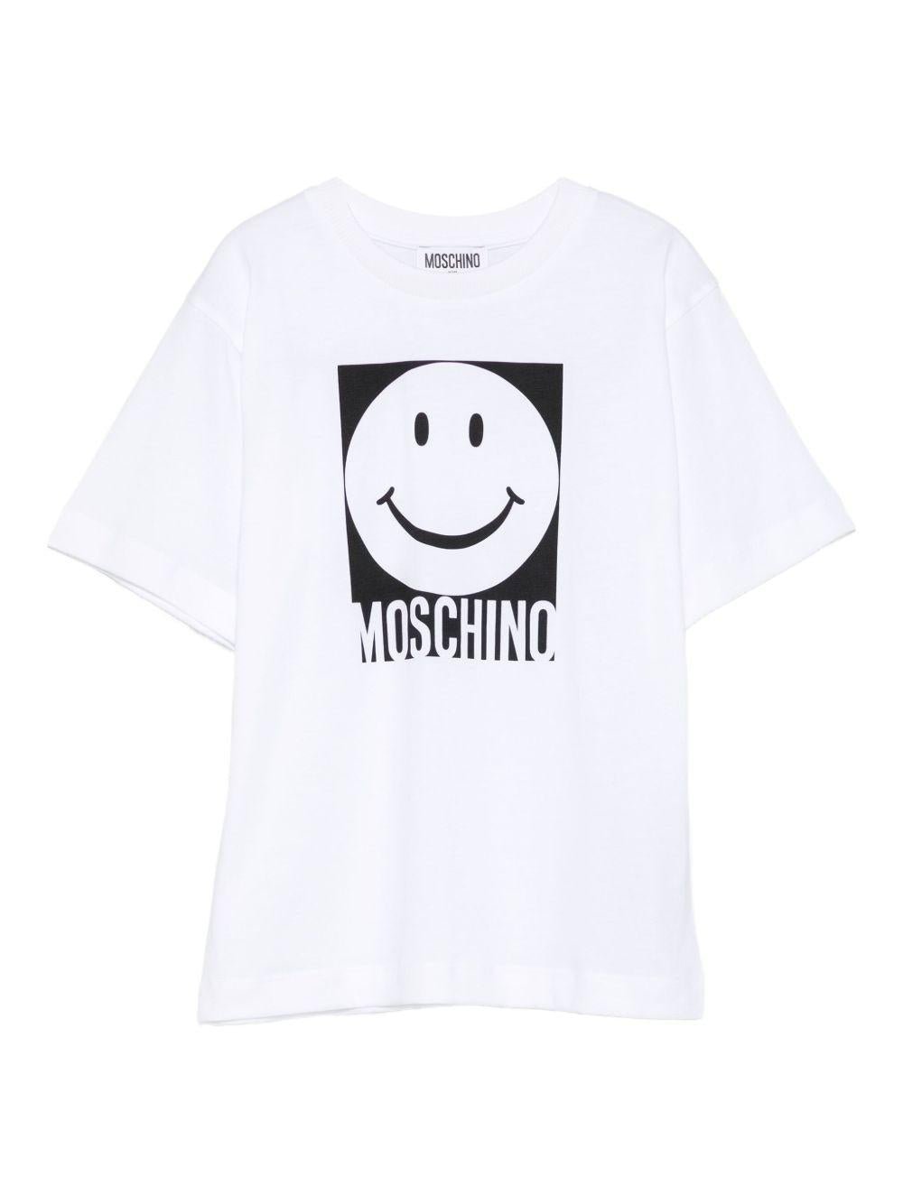 T-shirt per bambino Moschino Kids bianco con motivo smiley - Rubino Kids