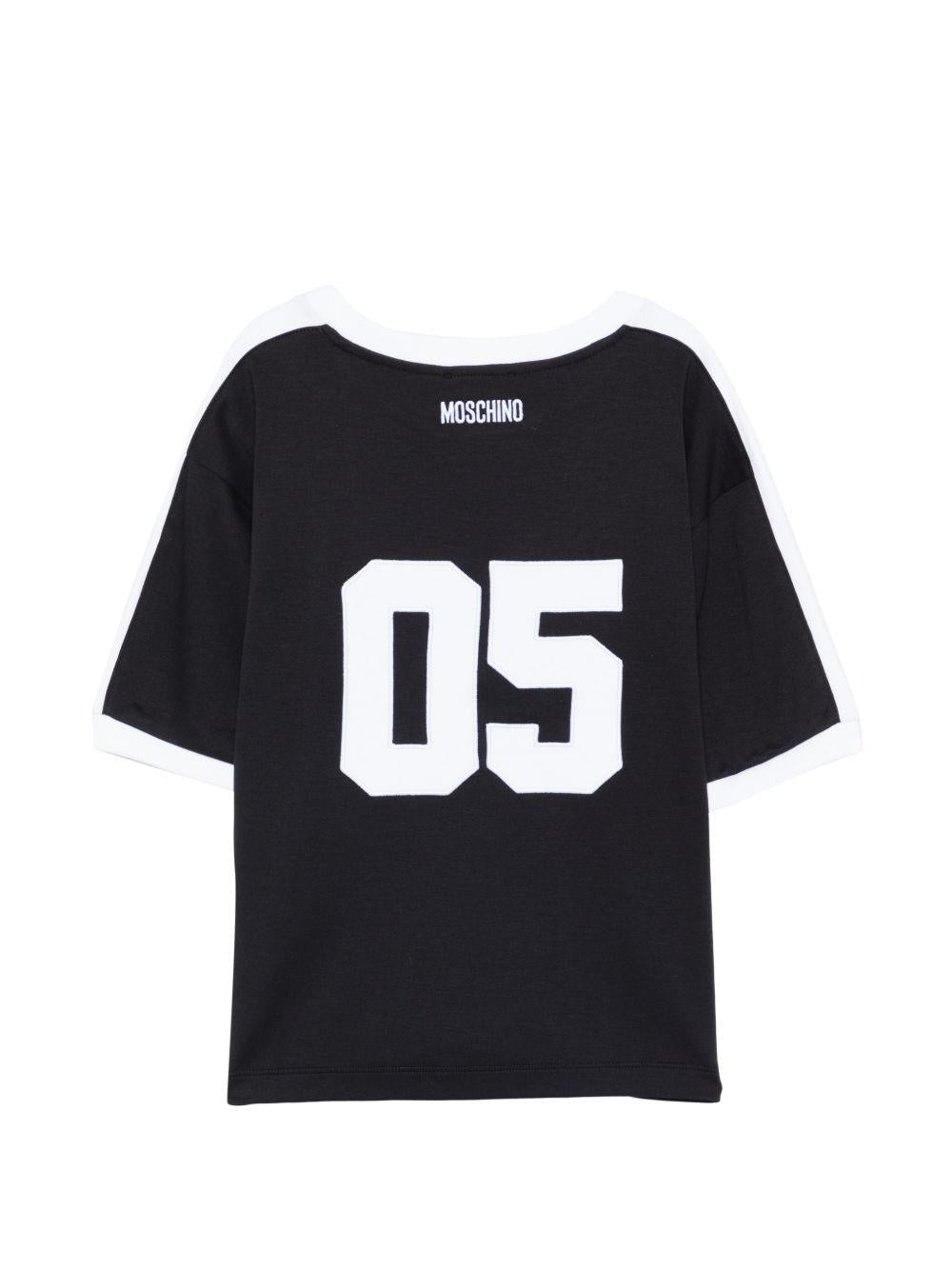 T-shirt per bambino Moschino Kids nera con stampa smile sul davanti - Rubino Kids