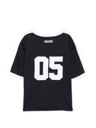 T-shirt per bambino Moschino Kids nera con stampa smile sul davanti - Rubino Kids