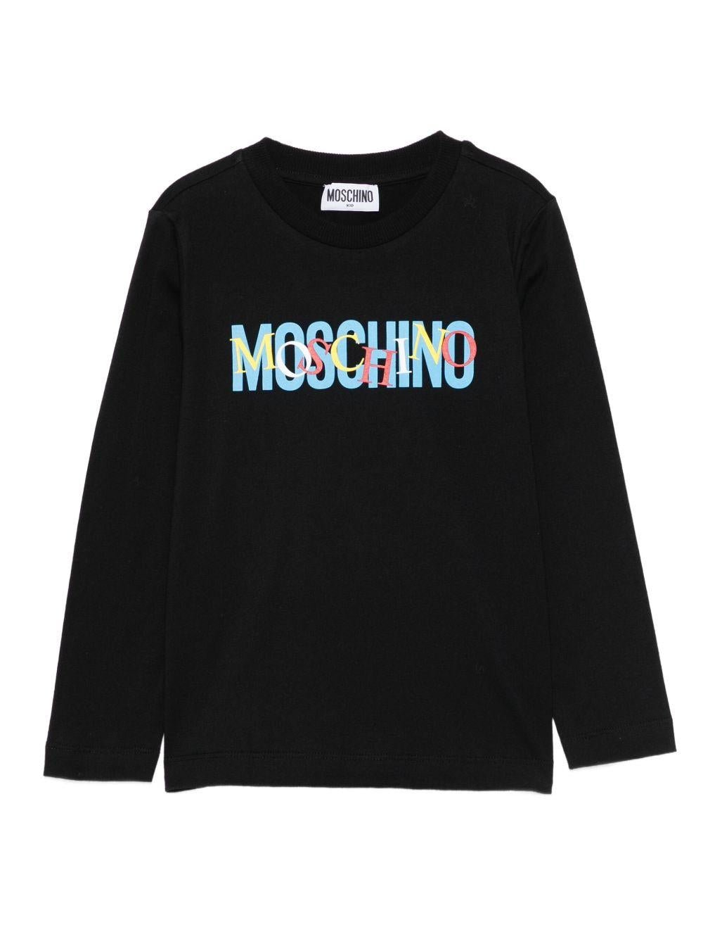 T-shirt per bambino Moschino Kids nero con stampa logo - Rubino Kids