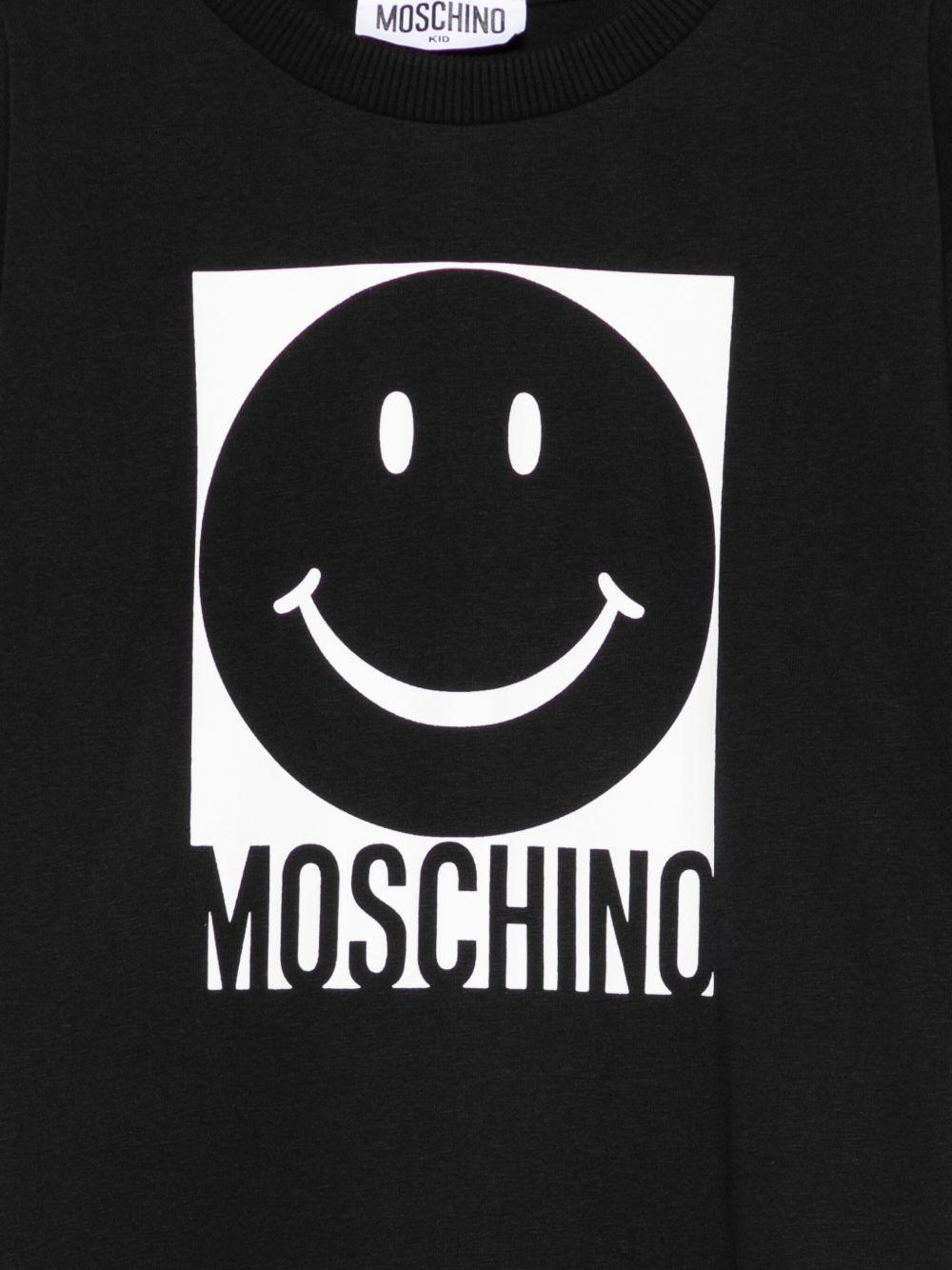 T-shirt per bambino Moschino Kids nero con stampa smiley - Rubino Kids