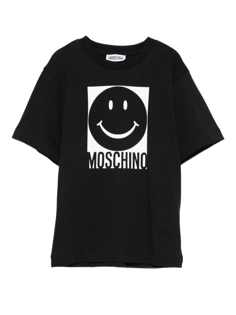 T-shirt per bambino Moschino Kids nero con stampa smiley - Rubino Kids