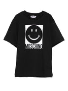 T-shirt per bambino Moschino Kids nero con stampa smiley - Rubino Kids