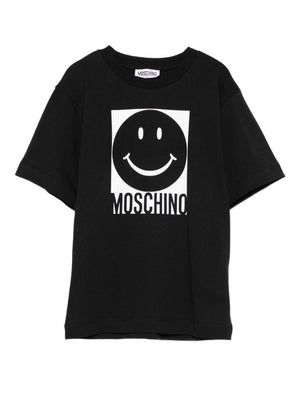 T-shirt per bambino Moschino Kids nero con stampa smiley