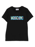T-shirt per bambino Moschino Kids nero in cotone con logo - Rubino Kids