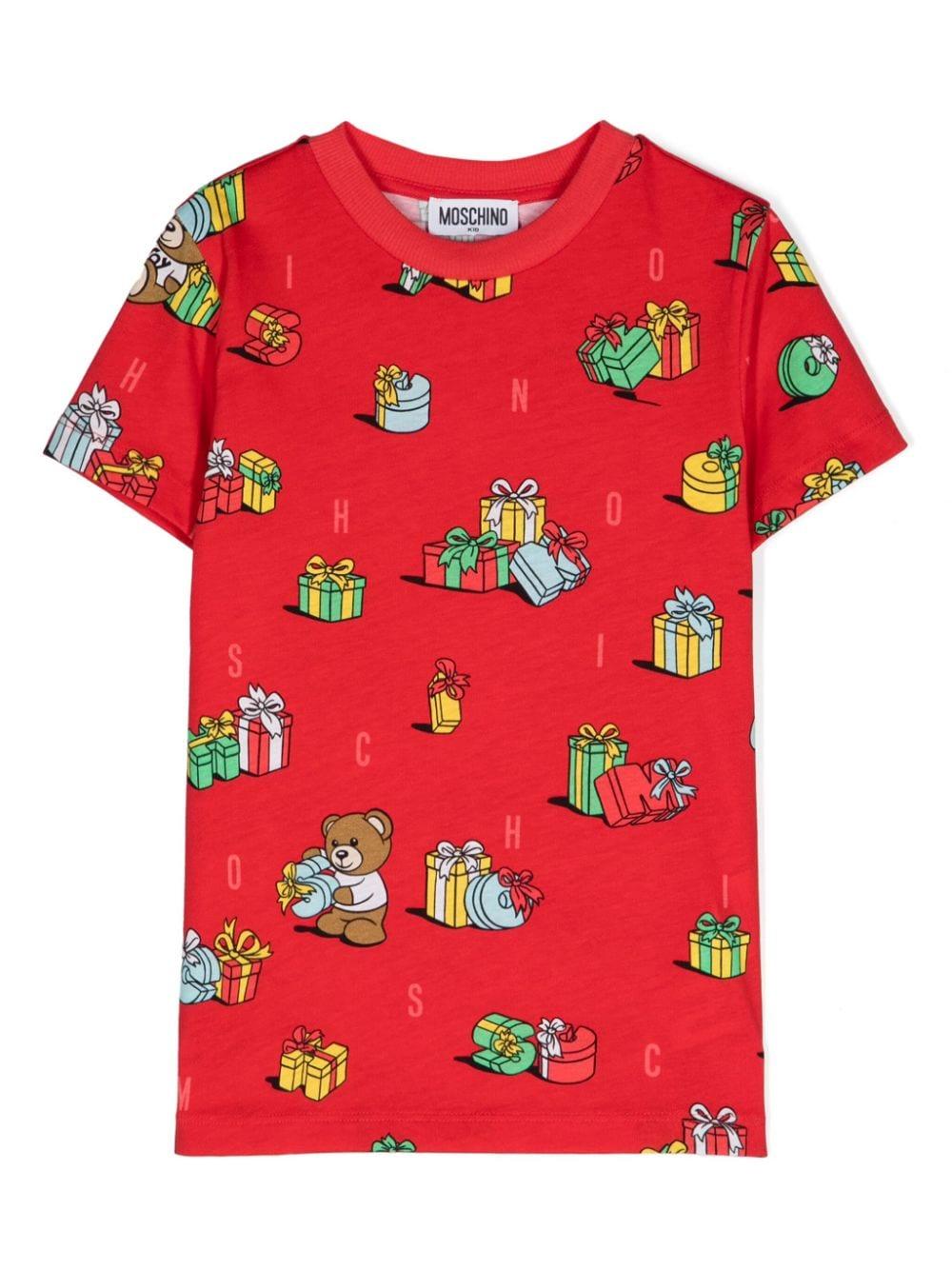T-shirt per bambino Moschino Kids rosso con motivo Teddy Bear - Rubino Kids