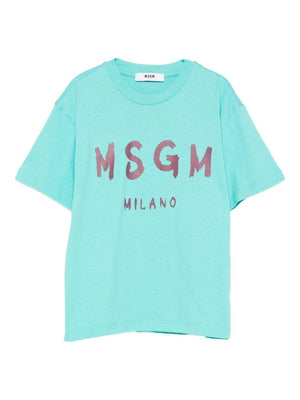T-shirt per bambino MSGM Kids azzurra con stampa del logo