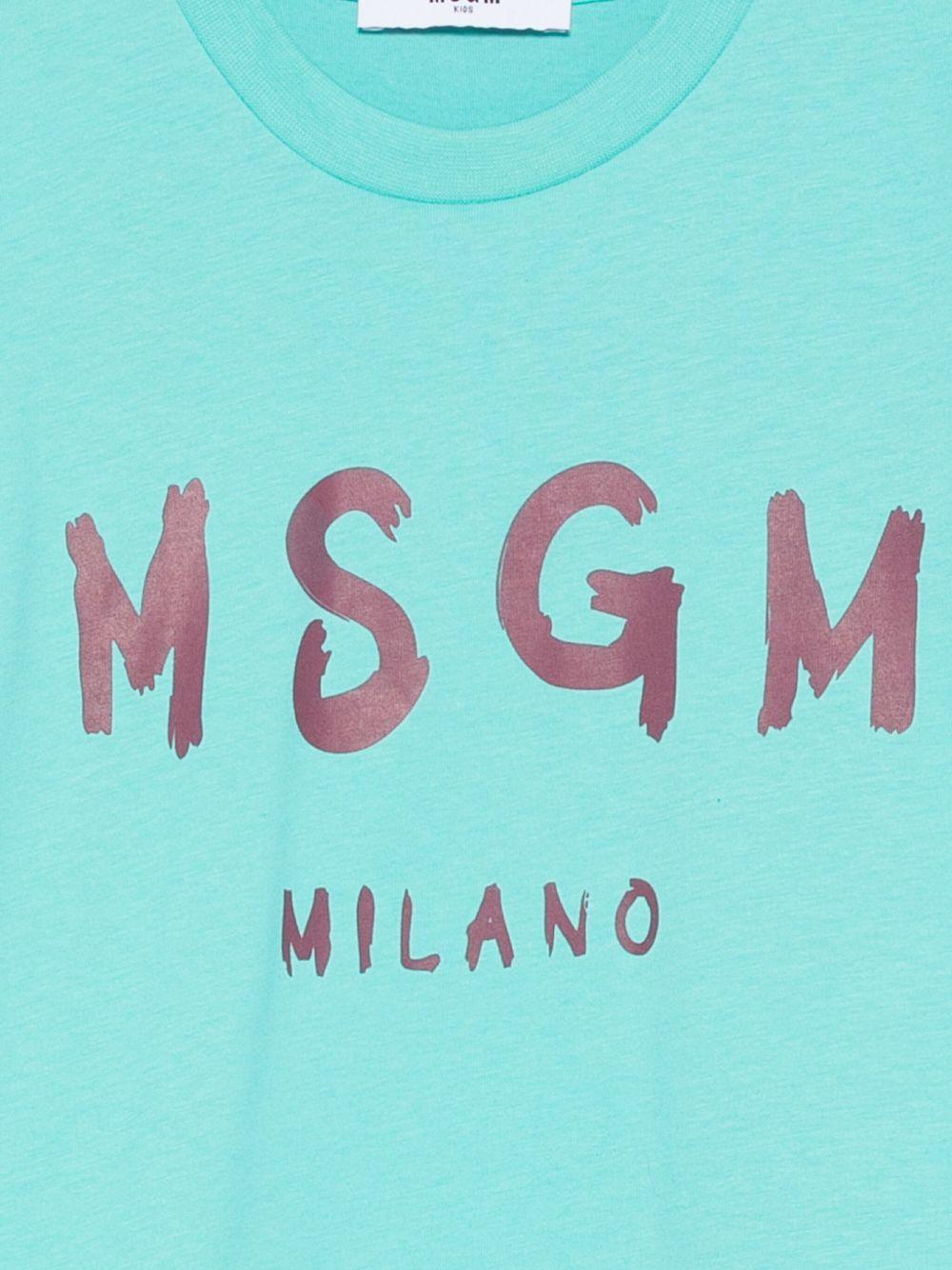 MSGM Kids light blue T-shirt with MSGM KIDS logo print | Offer