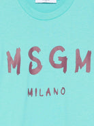 T-shirt per bambino MSGM Kids azzurra con stampa del logo - Rubino Kids