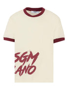 T-shirt per bambino MSGM Kids beige con bordo a contrasto - Rubino Kids