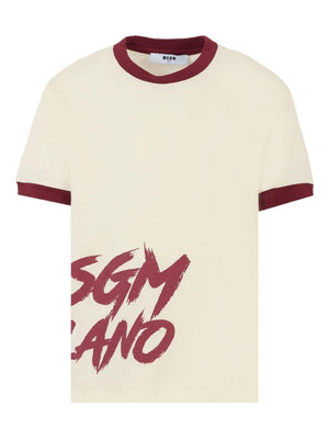 T-shirt per bambino MSGM Kids beige con bordo a contrasto