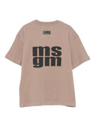 T-shirt per bambino MSGM Kids beige con logo sul davanti - Rubino Kids