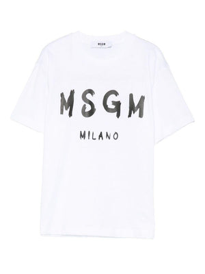 T-shirt per bambino MSGM Kids bianco con stampa logo