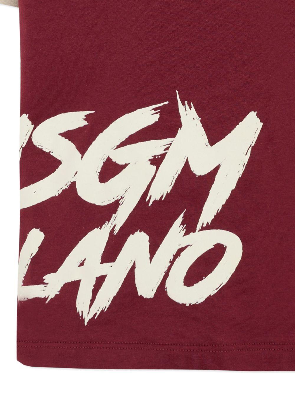 T-shirt per bambino MSGM Kids bordeaux con bordo a contrasto - Rubino Kids