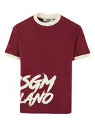 T-shirt per bambino MSGM Kids bordeaux con bordo a contrasto - Rubino Kids