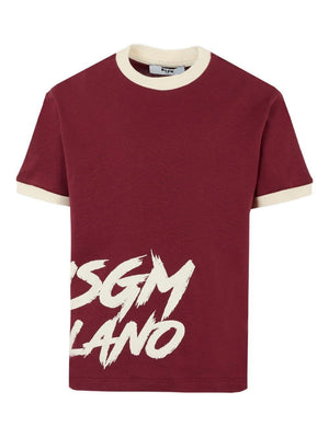T-shirt per bambino MSGM Kids bordeaux con bordo a contrasto
