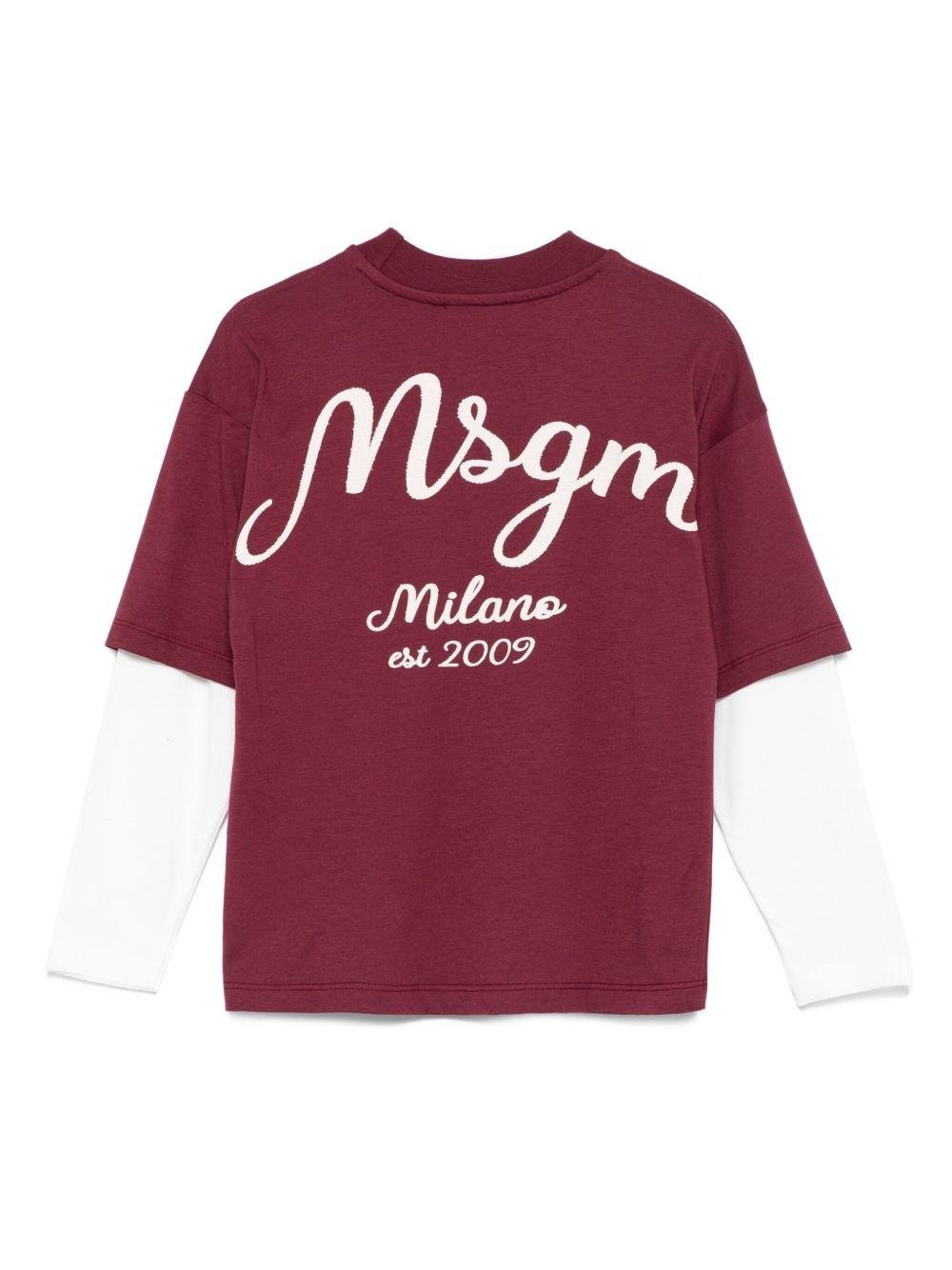 T-shirt per bambino MSGM Kids bordeaux con maniche a contrasto - Rubino Kids