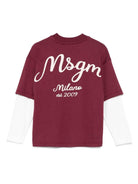 T-shirt per bambino MSGM Kids bordeaux con maniche a contrasto - Rubino Kids