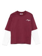 T-shirt per bambino MSGM Kids bordeaux con maniche a contrasto - Rubino Kids