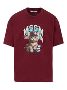 T-shirt per bambino MSGM Kids bordeaux con stampa grafica gatto - Rubino Kids