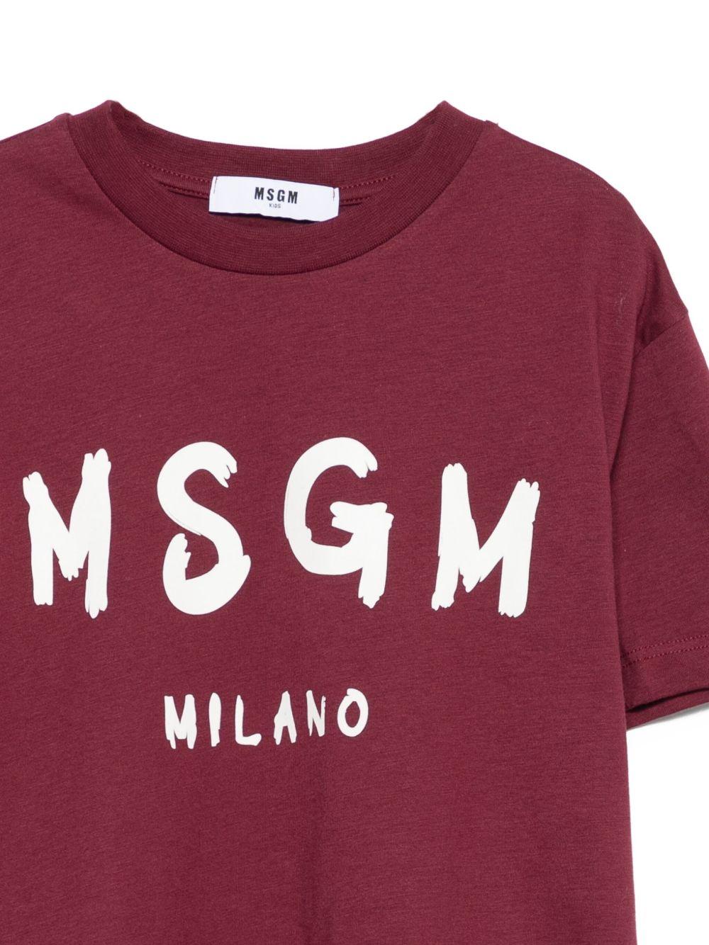 T-shirt per bambino MSGM Kids borgogna con stampa logo - Rubino Kids