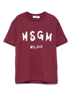 T-shirt per bambino MSGM Kids borgogna con stampa logo