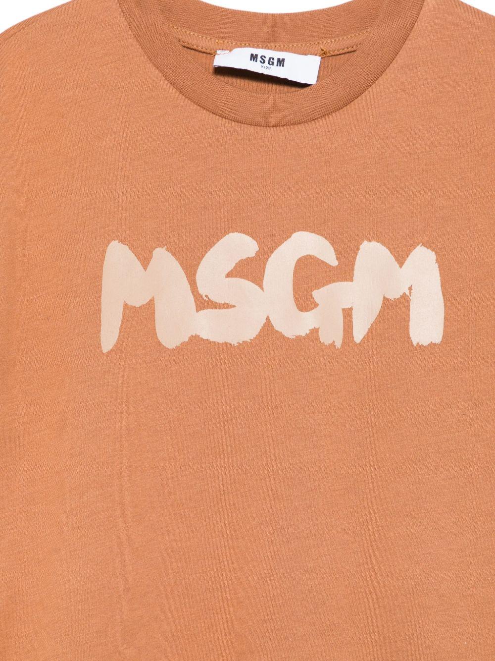 T-shirt per bambino MSGM Kids marrone con stampa del logo - Rubino Kids